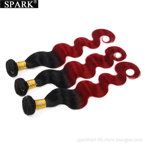 SPARK  99j Bundles with Closure Body Wave Bundles with 4x4 Closure 100% Unprocessed 10A Human Hair Weaves Ombre 1b/99j Hair